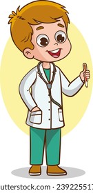 Cartoon doctor kid with stethoscope. Vector illustration.