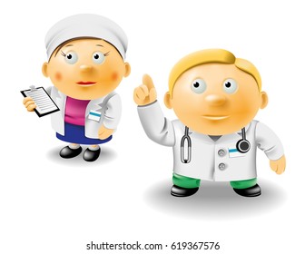 Cartoon Doctor and Nurse.
3D drawings of doctor and nurse isolated on white background. Vector elements for design. EPS-10.