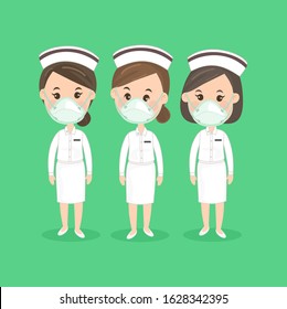 Cartoon Doctor Nurses  Wearing Antivirus vector