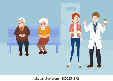 cartoon doctor with patient in the hospital