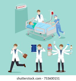 cartoon doctor with patient on the blue background