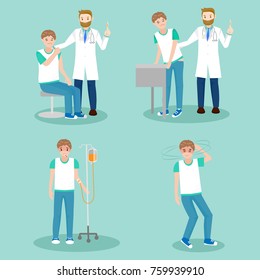 cartoon doctor with patient on the green background