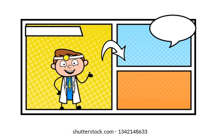 Cartoon Doctor Presenting Empty Comic storyboard Vector Illustration