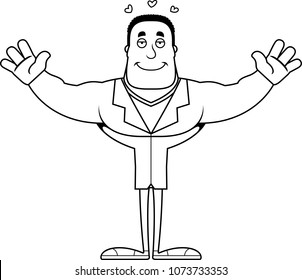 A cartoon doctor ready to give a hug.