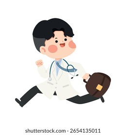 Cartoon Doctor Running with Briefcase to help the patient cartoon