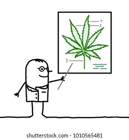 Cartoon Doctor Showing a Cannabis Leaf