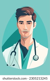 A cartoon of a doctor with a stethoscope on his neck. Vector Illustration. Isolated, cartoon style. simple, very minimal.