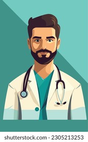 A cartoon of a doctor with a stethoscope on his neck. Vector Illustration. Isolated, cartoon style. simple, very minimal.