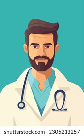 A cartoon of a doctor with a stethoscope on his neck. Vector Illustration. Isolated, cartoon style. simple, very minimal.