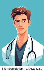 A cartoon of a doctor with a stethoscope on his neck. Vector Illustration. Isolated, cartoon style. simple, very minimal.