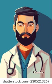 A cartoon of a doctor with a stethoscope on his neck. Vector Illustration. Isolated, cartoon style. simple, very minimal.