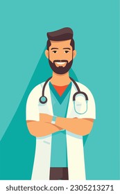 A cartoon of a doctor with a stethoscope on his neck. Vector Illustration. Isolated, cartoon style. simple, very minimal.