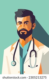 A cartoon of a doctor with a stethoscope on his neck. Vector Illustration. Isolated, cartoon style. simple, very minimal.