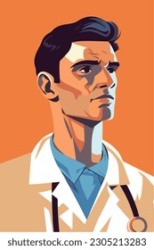 A cartoon of a doctor with a stethoscope on his neck. Vector Illustration. Isolated, cartoon style. simple, very minimal.