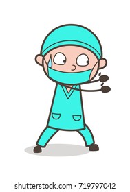 Cartoon Doctor Trying to Catch Vector Pose