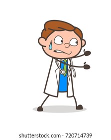 Cartoon Doctor Trying to Pull Vector Illustration