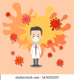 Cartoon Doctor and Virus Vector