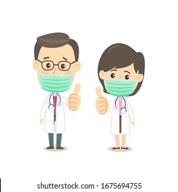 Cartoon Doctor wear Anti Pollution Mask Vector