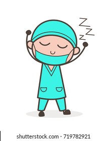 Cartoon Doctor Yawning Expression Vector Illustration