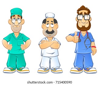 Cartoon Doctors. Gestures and emotions. A set of images.