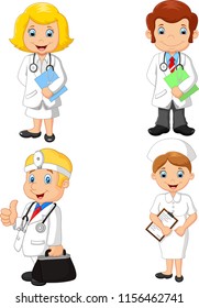Cartoon doctors and nurses collection set