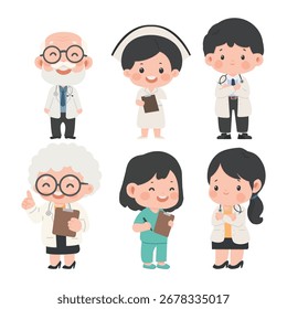 Cartoon Doctors and Nurses Illustration set cartoon