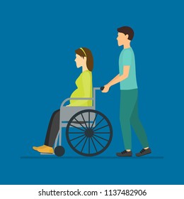 Cartoon Doctors and Patients Characters with Wheelchair Medicine Concept Element Flat Design Style. Vector illustration
