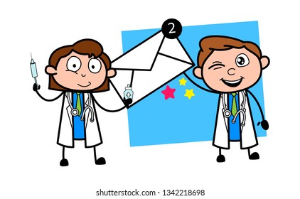 Cartoon Doctors Showing Message Vector Concept