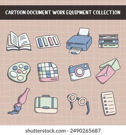 Cartoon document work equipment collection. vector illustration.