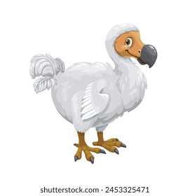 Cartoon dodo bird character. Isolated vector flightless bird native to Mauritius, known for its large size, round body, stubby wings, and a distinctive beak. Extinct since the late 17th century