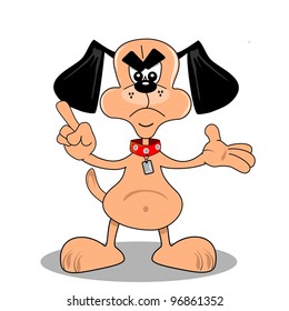 A cartoon dog in angry mood protesting with finger in the air