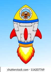 Cartoon Dog Astronaut In  Spaceship