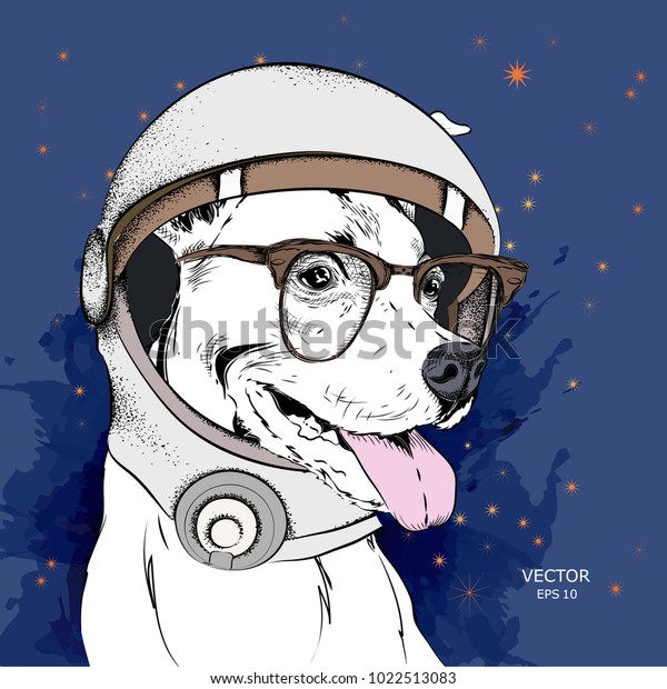 A cartoon dog in an astronaut's space suit. Character in space. Vector