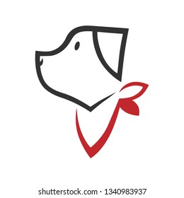 Cartoon dog with a bandana symbol, icon on white background. Design element