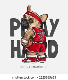 caricatura de un perro basketball atlético en jugar eslogan duro ilustración vectorial