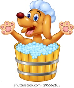 Cartoon Dog bathing waving hand