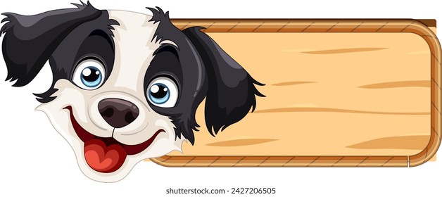 Cartoon dog beside an empty wooden sign.