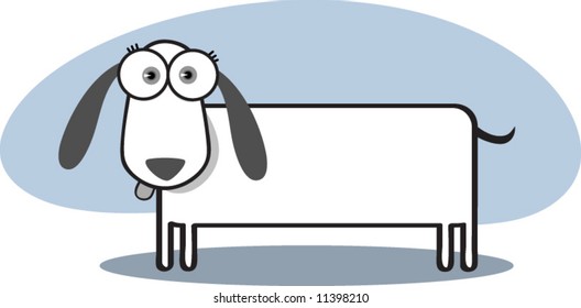 Cartoon Dog with Big Eye in Black and White