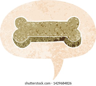 cartoon dog biscuit with speech bubble in grunge distressed retro textured style