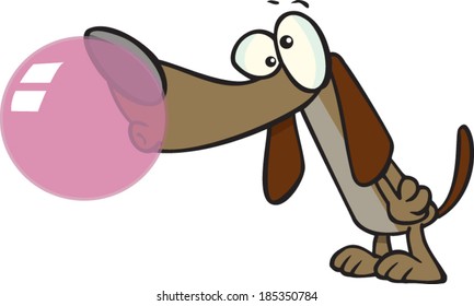 cartoon dog blowing a bubblegum bubble