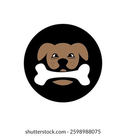 cartoon dog with bone on white