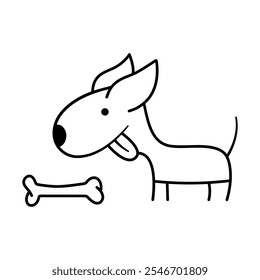 Cartoon Dog with a Bone Outline Vector. This is a simple black and white vector illustration of a dog. The dog is depicted in a cartoon style with a large head, pointy ears.