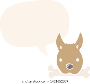 perro de dibujos animados con hueso con burbuja de habla en estilo retro