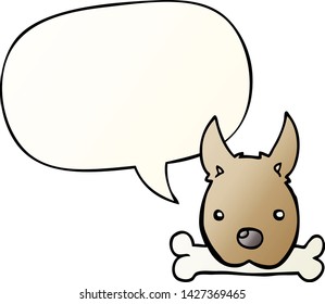 cartoon dog with bone with speech bubble in smooth gradient style