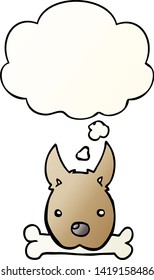 Cartoon-Hund mit Knochen mit Gedankenblase im Stil eines glatten Farbverlaufs