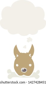 cartoon dog with bone with thought bubble in retro style