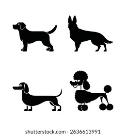 Cartoon Dog Breeds Silhouette Vector Pack with White Background