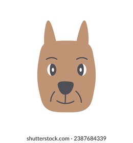 Cartoon dog brown head. Funny hand drawn Pitbull pr bull terrier puppy vector illustration on white background. Minimalistic flat design for kids, pets, prints.