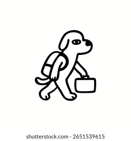 Um cachorro de desenho animado carregando uma mochila e uma maleta, andando