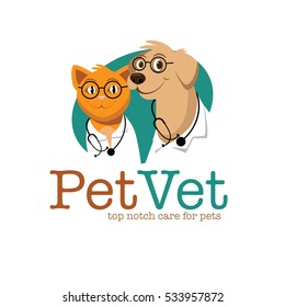 Cartoon Dog and Cat flat design veterinarian or pet shop icon. EPS 10 vector.